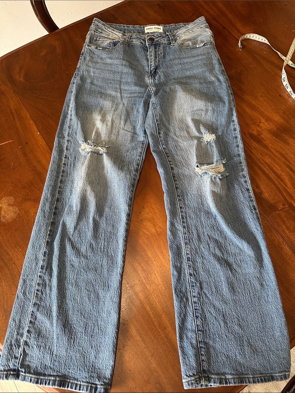 GOGO Faded Light Blue Distressed Wide-Leg Jeans